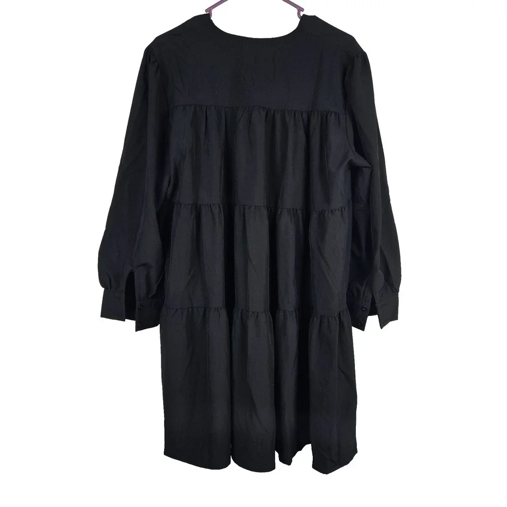 This & That Black Tiered Babydoll Style Long Sleeve Oversized Womens Medium NWT